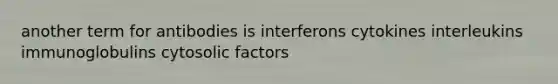 another term for antibodies is interferons cytokines interleukins immunoglobulins cytosolic factors