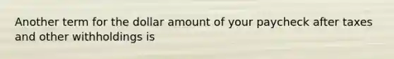 Another term for the dollar amount of your paycheck after taxes and other withholdings is