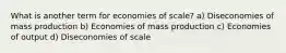 What is another term for economies of scale? a) Diseconomies of mass production b) Economies of mass production c) Economies of output d) Diseconomies of scale