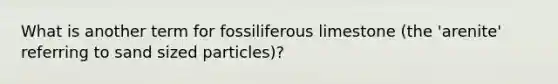 What is another term for fossiliferous limestone (the 'arenite' referring to sand sized particles)?