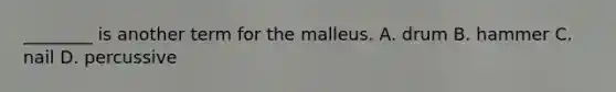 ________ is another term for the malleus. A. drum B. hammer C. nail D. percussive