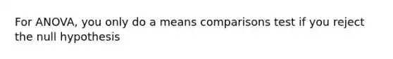 For ANOVA, you only do a means comparisons test if you reject the null hypothesis