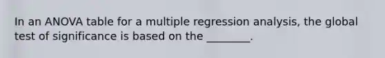 In an ANOVA table for a multiple regression analysis, the global test of significance is based on the ________.