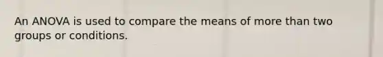 An ANOVA is used to compare the means of more than two groups or conditions.