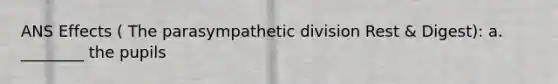 ANS Effects ( The parasympathetic division Rest & Digest): a. ________ the pupils