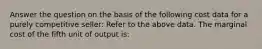 Answer the question on the basis of the following cost data for a purely competitive seller: Refer to the above data. The marginal cost of the fifth unit of output is: