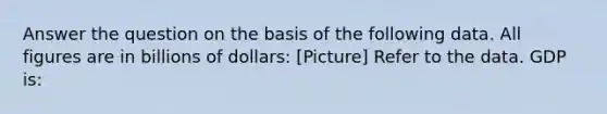 Answer the question on the basis of the following data. All figures are in billions of dollars: [Picture] Refer to the data. GDP is: