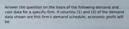 Answer the question on the basis of the following demand and cost data for a specific firm. If columns (1) and (3) of the demand data shown are this firm's demand schedule, economic profit will be