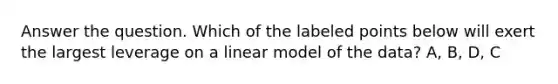 Answer the question. Which of the labeled points below will exert the largest leverage on a linear model of the data? A, B, D, C