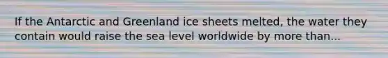 If the Antarctic and Greenland ice sheets melted, the water they contain would raise the sea level worldwide by more than...