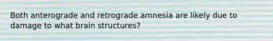 Both anterograde and retrograde amnesia are likely due to damage to what brain structures?