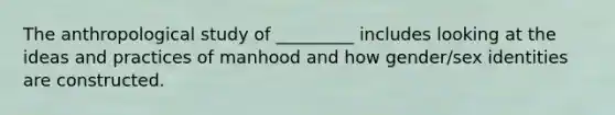 The anthropological study of _________ includes looking at the ideas and practices of manhood and how gender/sex identities are constructed.