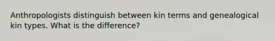 Anthropologists distinguish between kin terms and genealogical kin types. What is the difference?