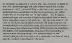 An antibiotic is added to a culture of E. coli, resulting in death of the cells. Bacteriophages are then added. Would the phages replicate in the E. coli cells? Why or why not? - No, because the bacteriophages would depend too much on having the active machinery of a living host cell for replication. - Yes, because bacteriophages are capable of reanimating dead cells to force them to produce more virus particles. - No, because dead E. coli cells do not have any receptors on their cell walls to which the bacteriophages can attach for entry into the host cell by fusion. - Yes, because the cellular machinery of the bacteria is most likely still active. The bacteriophages could use that machinery to replicate new virus particles. - No, because entry of the bacteriophages into the target cell is dependent on the cell being alive to conduct endocytosis of the virus.