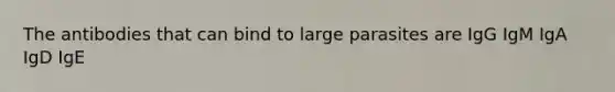 The antibodies that can bind to large parasites are IgG IgM IgA IgD IgE
