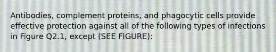 Antibodies, complement proteins, and phagocytic cells provide effective protection against all of the following types of infections in Figure Q2.1, except (SEE FIGURE):