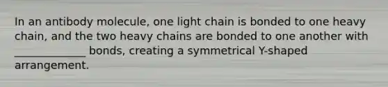 In an antibody molecule, one light chain is bonded to one heavy chain, and the two heavy chains are bonded to one another with _____________ bonds, creating a symmetrical Y-shaped arrangement.