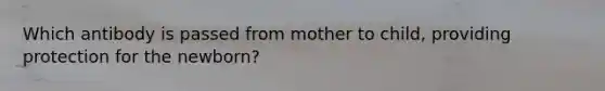 Which antibody is passed from mother to child, providing protection for the newborn?