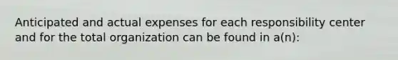 Anticipated and actual expenses for each responsibility center and for the total organization can be found in a(n):