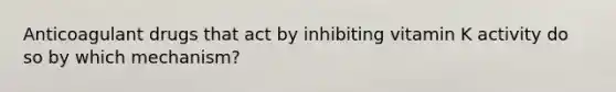 Anticoagulant drugs that act by inhibiting vitamin K activity do so by which mechanism?​