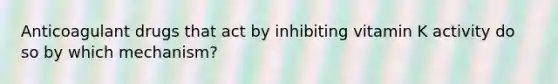 Anticoagulant drugs that act by inhibiting vitamin K activity do so by which mechanism?