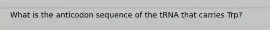 What is the anticodon sequence of the tRNA that carries Trp?