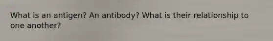 What is an antigen? An antibody? What is their relationship to one another?