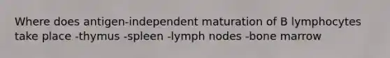 Where does antigen-independent maturation of B lymphocytes take place -thymus -spleen -lymph nodes -bone marrow