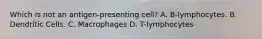 Which is not an antigen-presenting cell? A. B-lymphocytes. B. Dendritic Cells. C. Macrophages D. T-lymphocytes