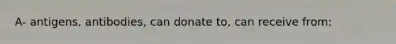 A- antigens, antibodies, can donate to, can receive from: