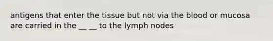 antigens that enter the tissue but not via the blood or mucosa are carried in the __ __ to the lymph nodes