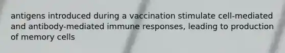 antigens introduced during a vaccination stimulate cell-mediated and antibody-mediated immune responses, leading to production of memory cells