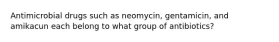 Antimicrobial drugs such as neomycin, gentamicin, and amikacun each belong to what group of antibiotics?