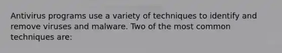 Antivirus programs use a variety of techniques to identify and remove viruses and malware. Two of the most common techniques are: