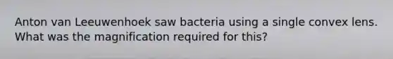 Anton van Leeuwenhoek saw bacteria using a single convex lens. What was the magnification required for this?