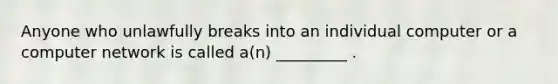 Anyone who unlawfully breaks into an individual computer or a computer network is called a(n) _________ .