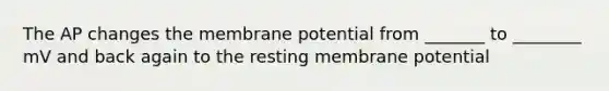 The AP changes the membrane potential from _______ to ________ mV and back again to the resting membrane potential