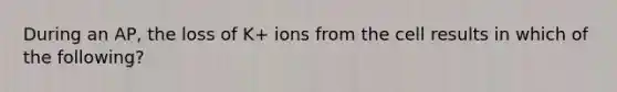 During an AP, the loss of K+ ions from the cell results in which of the following?