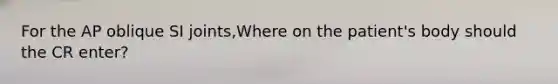For the AP oblique SI joints,Where on the patient's body should the CR enter?
