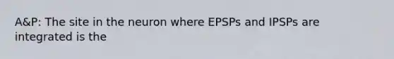 A&P: The site in the neuron where EPSPs and IPSPs are integrated is the