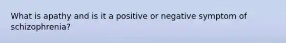 What is apathy and is it a positive or negative symptom of schizophrenia?