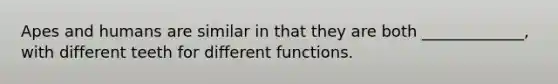 Apes and humans are similar in that they are both _____________, with different teeth for different functions.
