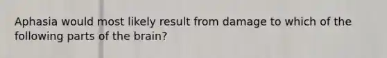 Aphasia would most likely result from damage to which of the following parts of the brain?