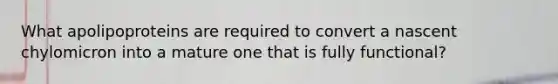 What apolipoproteins are required to convert a nascent chylomicron into a mature one that is fully functional?
