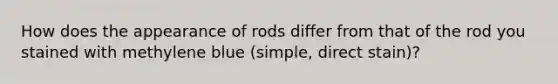 How does the appearance of rods differ from that of the rod you stained with methylene blue (simple, direct stain)?