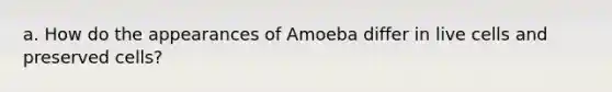 a. How do the appearances of Amoeba differ in live cells and preserved cells?