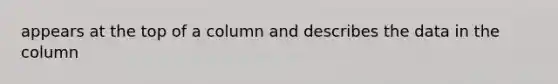 appears at the top of a column and describes the data in the column