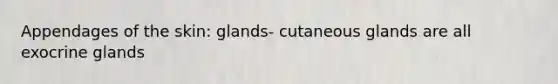 Appendages of the skin: glands- cutaneous glands are all exocrine glands