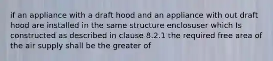 if an appliance with a draft hood and an appliance with out draft hood are installed in the same structure enclosuser which Is constructed as described in clause 8.2.1 the required free area of the air supply shall be the greater of