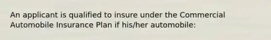 An applicant is qualified to insure under the Commercial Automobile Insurance Plan if his/her automobile: